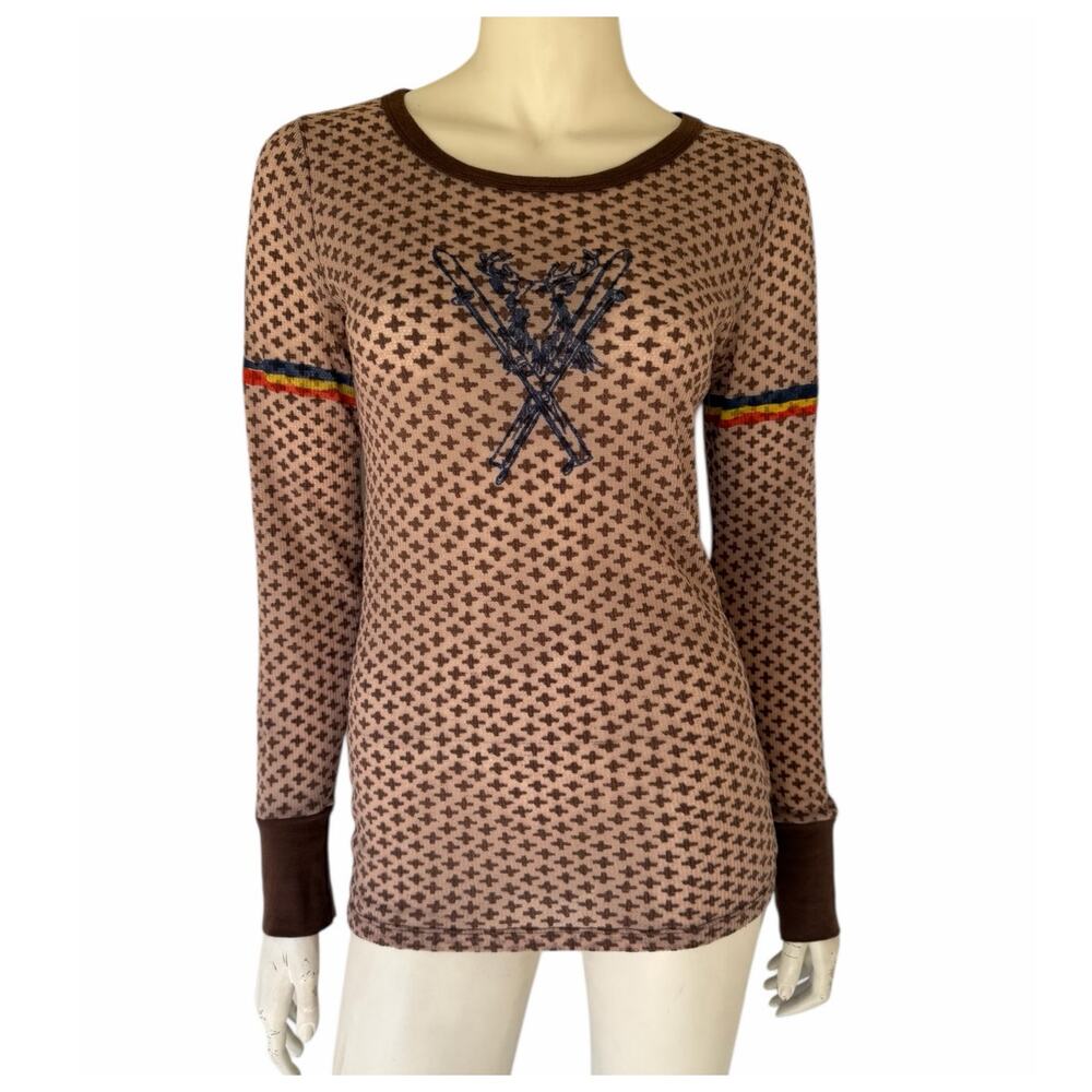 VTG Y2K Free People Burnout Thermal Brown Ski Chalet -M